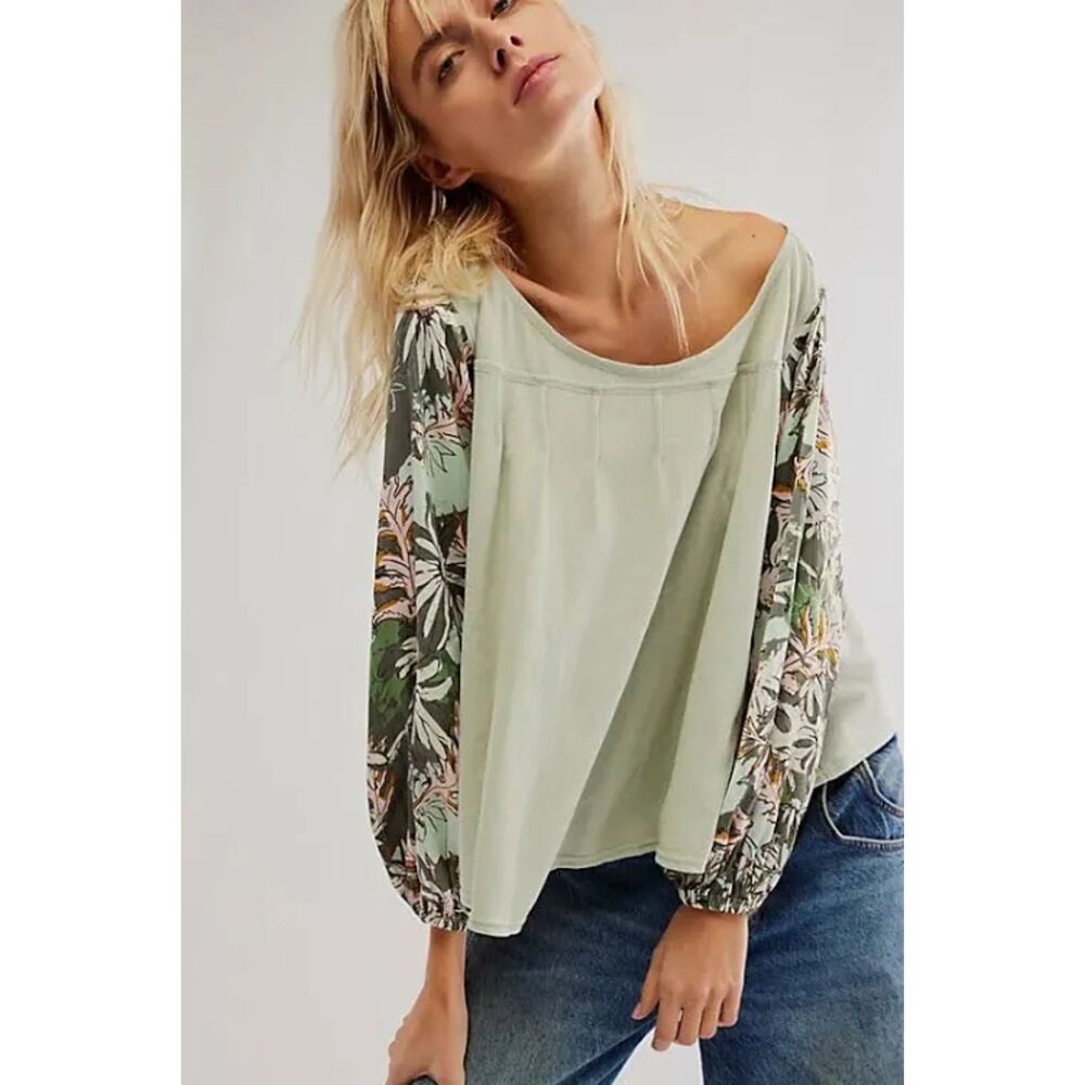 Free People Picking Petals Top, Small, Sage Green Whimsical Boho Feminine
